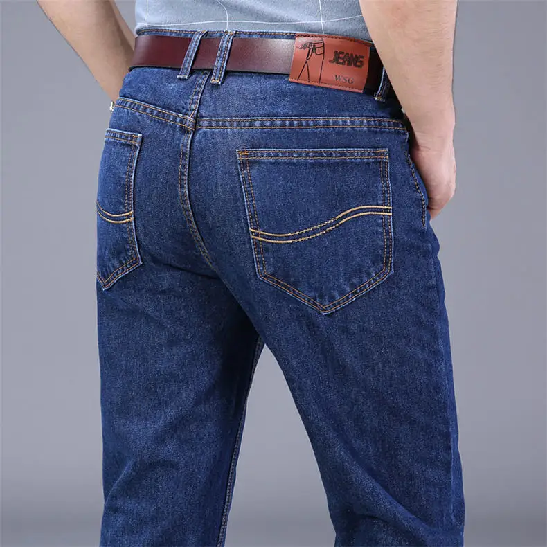 2019 Autumn Jeans Men Casual Business Cotton Force Denim Trousers Slim Fit Jeans Spring Straight Denim Pants Male Thin Men Jeans 8