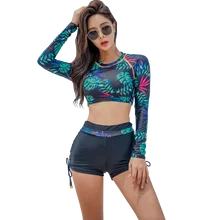 SANQi, женский купальник, женский, раздельный, студенческий, боксер, длинный рукав, Сексуальный, Спортивный, маленький, грудь, собранный, горячий, весенний, купальник, купальник