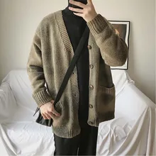 Зимний Кардиган мужской модный вареный Повседневный свитер с принтом Мужская Уличная одежда свободный свитер с длинными рукавами мужская одежда