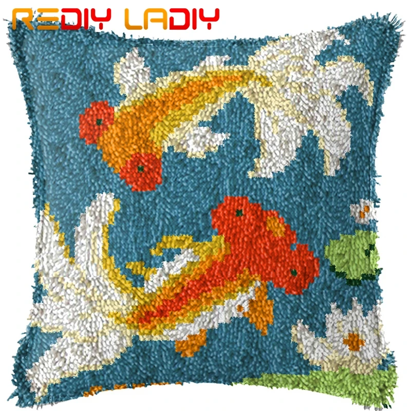 

Latch Hook Kit Make Your Own Cushion Two Gold Fish Printed Canvas Crochet Pillow Case Set Latch Hook Cushion Cover Hobby & Craft