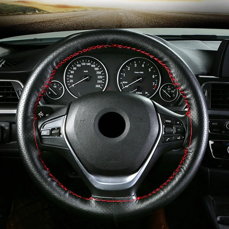 38CM 1 Set Genuine Leather DIY Car Steering Wheel Cover With Needles and Thread Interior Accessories