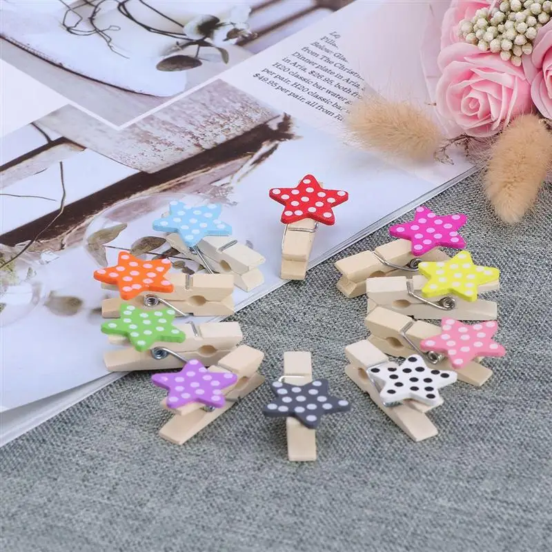 10 шт. деревянные клипсы мини милые очаровательные пентаграммы формы прищепки фото ремесло зажимы с пеньковой веревкой для подвесных фотографий