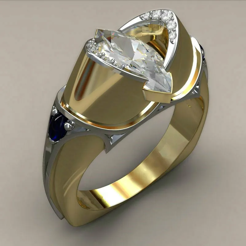 Роскошное мужское женское кольцо с большим кристалкристаллом золотого цвета, 925 серебряное свадебное ювелирное изделие, обручальные кольца для мужчин и женщин - Цвет основного камня: 15323