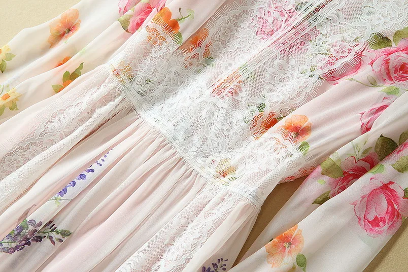Высокое качество осеннее длинное свадебное платье Vestidos женское очаровательное цветочное кружевное Лоскутное Платье макси с длинным рукавом фестиваль