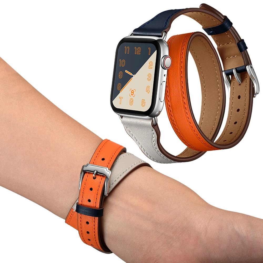 

Genuine Leather Double Tour strap For Apple watch band Series 5 4 3 2 1 iWatch 44mm 40mm 42mm 38mm watchband wrist bracelet belt