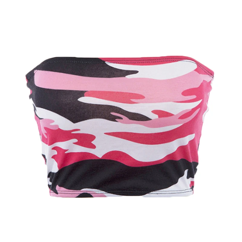 Красный Ladies Strapless Tube Tops Camouflage Slim Fit Casual Tops for Summer NIN668 - Цвет: Красный