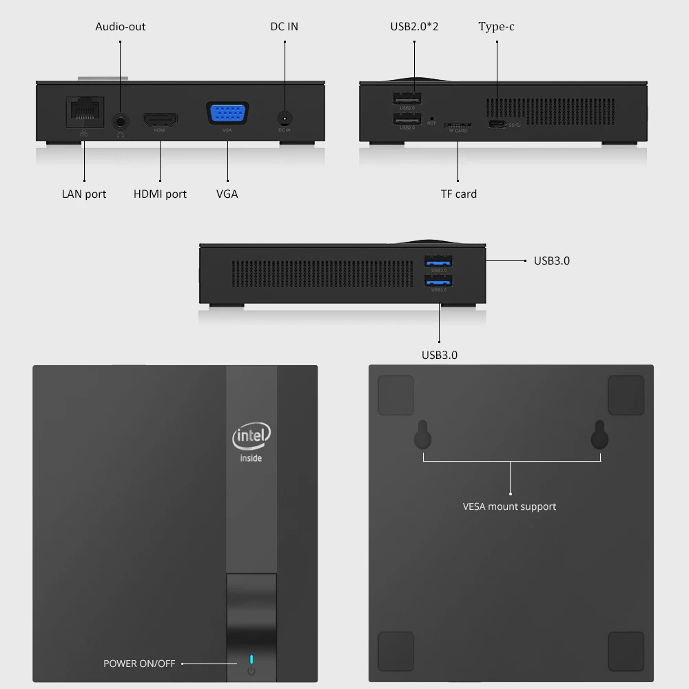 Мини компьютер ПК Intel Celeron J3455 четырехъядерный Windows 10 M.2 SSD HDMI VGA 4K 2,4/5,0G WiFi 4* usb type-C Linux tv Box MINIPC