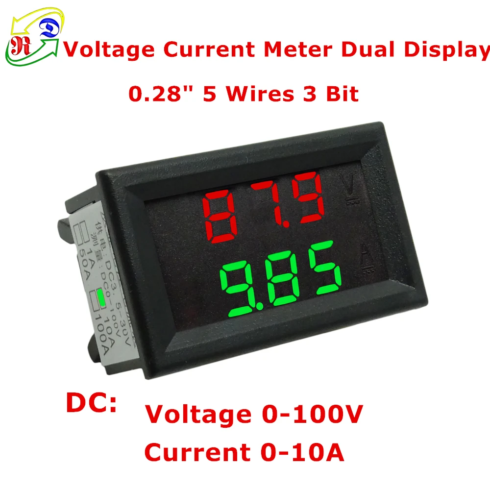 RD 0.28 Dual Display 100V/10A Digital Ammeter and Voltmeter LED color ...