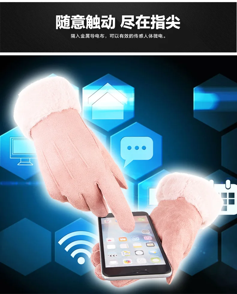 Новые зимние перчатки женские теплые хлопковые перчатки с кроличьим мехом меховые и плотные перчатки с сенсорным экраном теплые перчатки