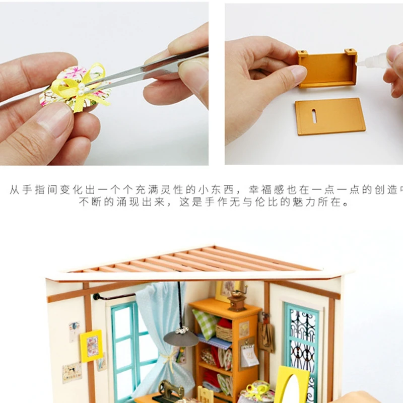 DIY деревянный миниатюрный кукольный домик для кофейни, 3D светодиодный мини-кукольный домик, набор с мебели, светильник, креативный Рождественский подарок