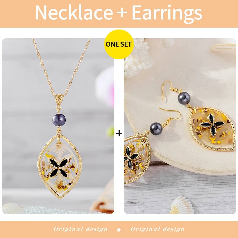 Cring Coco Polynesian Jewelry Sets Hawaiian Trendy Acrylic Instrument Drum Pendant Necklaces Earrings Set Wholesale for Women 