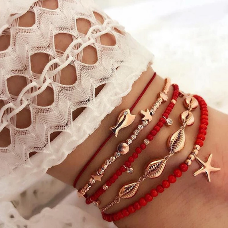 docona 5pcs Boho Shell Red Beaded Anklet Set for Women Multilayer Starfish Crystal Pendant Foot Chains Ladies Beach Jewelry 8801 docona 5pcs Boho Shell Red Beaded Anklet Set for Women Multilayer Starfish Crystal Pendant Foot Chains Ladies Beach Jewelry 8801