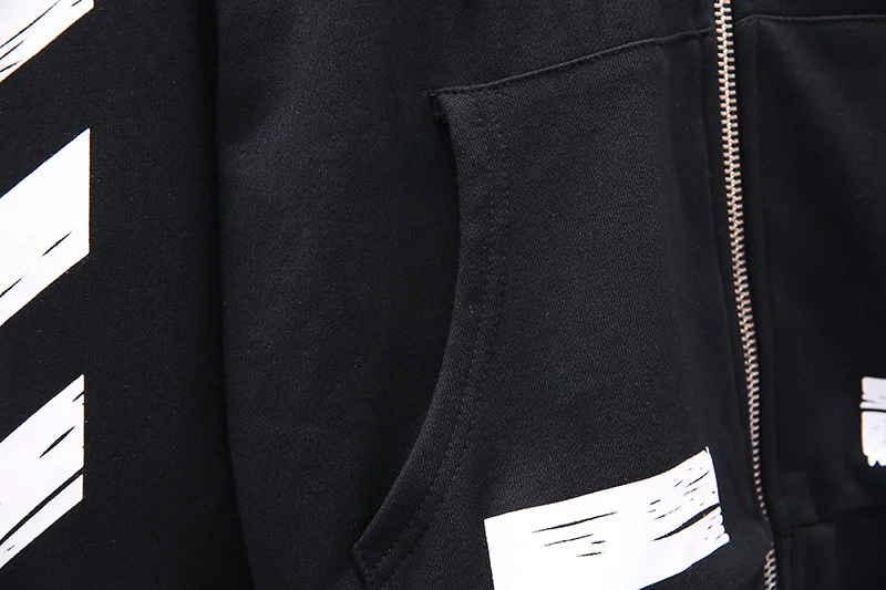 19ss Off-White OW косая полоска стрела для мужчин и женщин для влюбленных Модный хлопковый Повседневный кардиган на молнии толстовка с капюшоном куртка с капюшоном