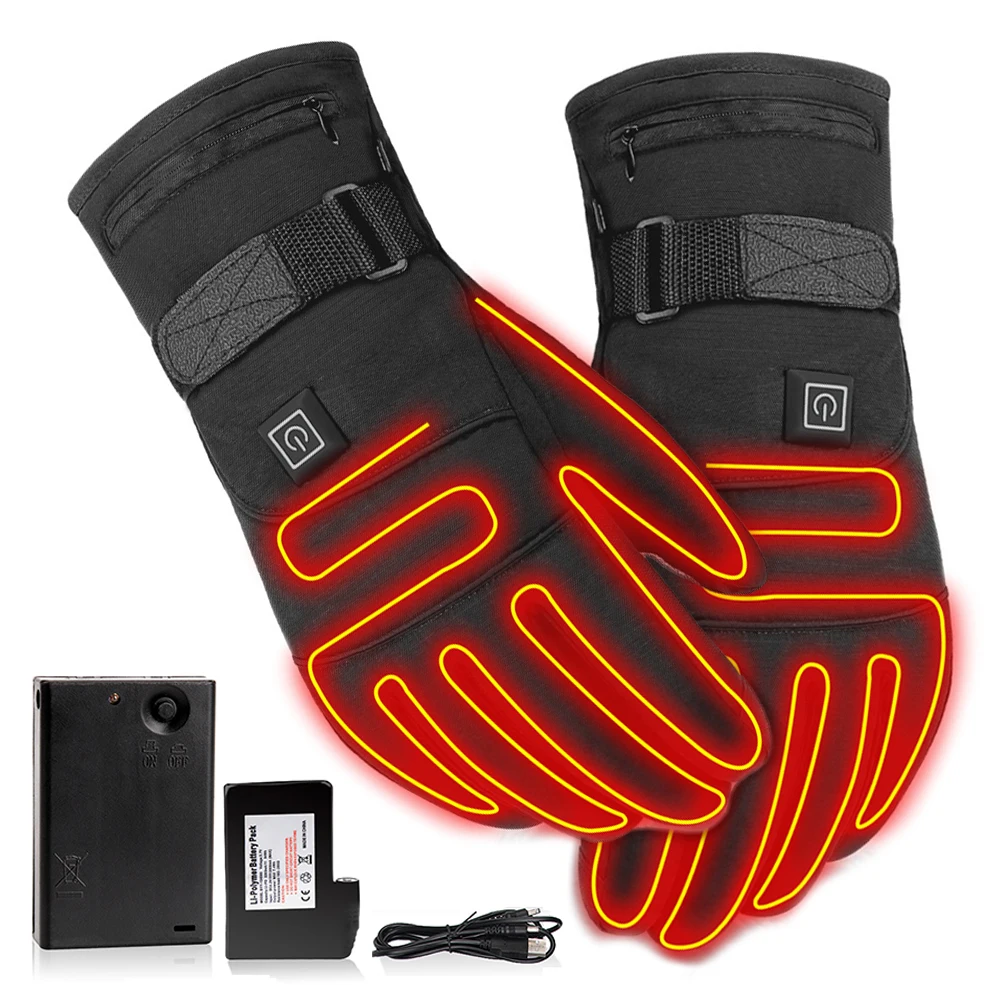 Winter USB Electric Heated Motorcycle Gloves Waterproof Thermal Skiing Gloves 
