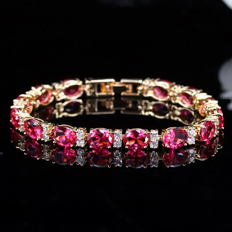 Luxurious And Fashionable Bracelet, Environmental Friendly Copper Bracelet, Anti Allergy And Multi-color Bracelet For Women - Цвет камня: Красный