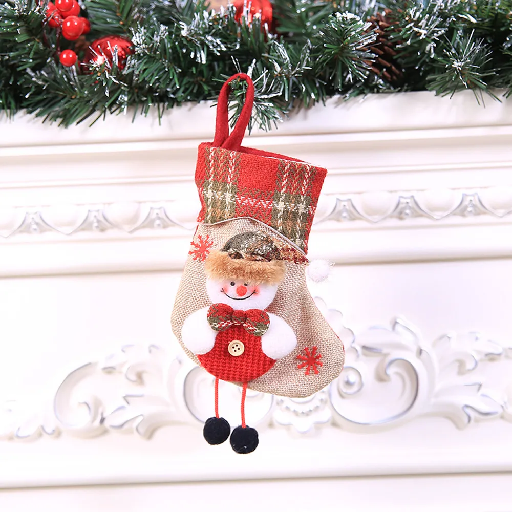 Рождественский чулок Висячие рождественские чулки мини-носок Санта-Клаус Снеговик Медведь Лось Конфеты Подарочная сумка Рождественские елочные игрушки