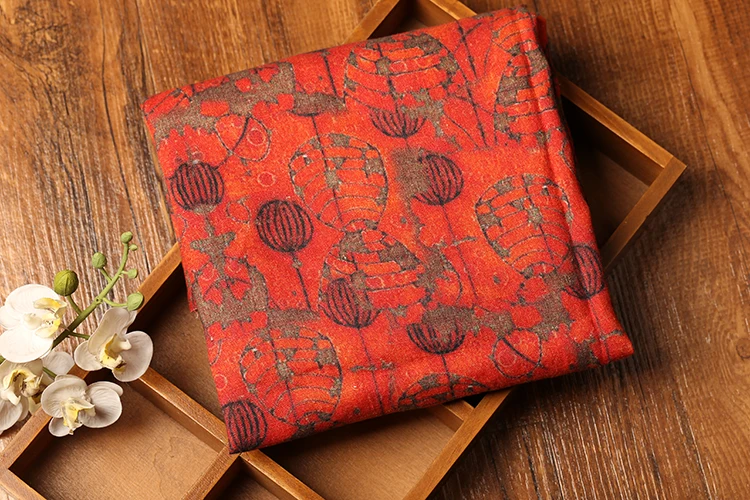 Фонарь, стиль, красный песок, стирается, старый принт, льняная дизайнерская ткань