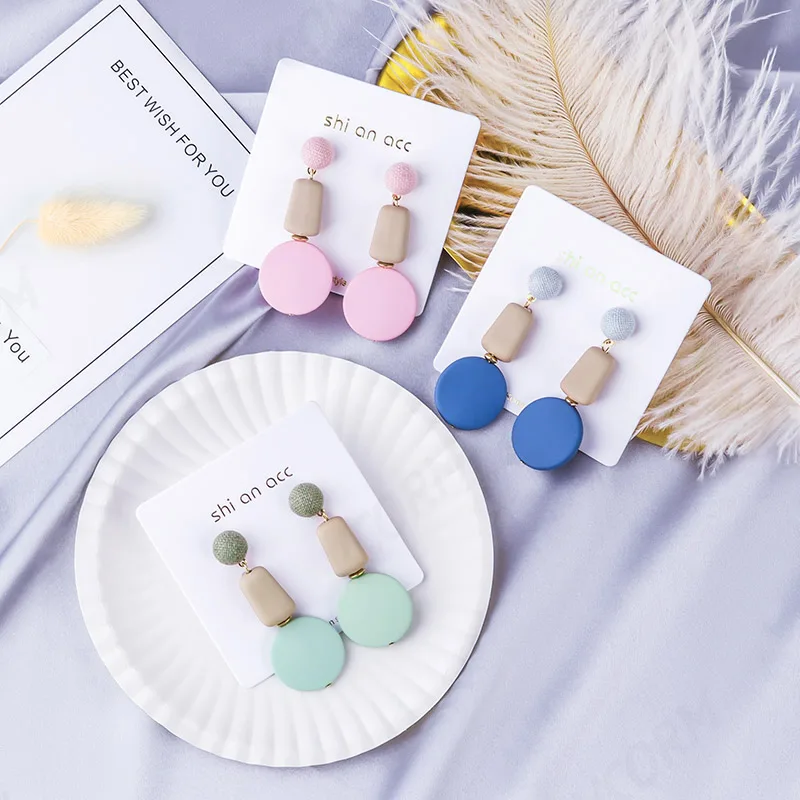 

VCORM Bohemia Acrylic Wooden Long Dangle Earrings For Women Statement Green Blue Geometric Earrings 2019 Fashion Charm Jewelry..
