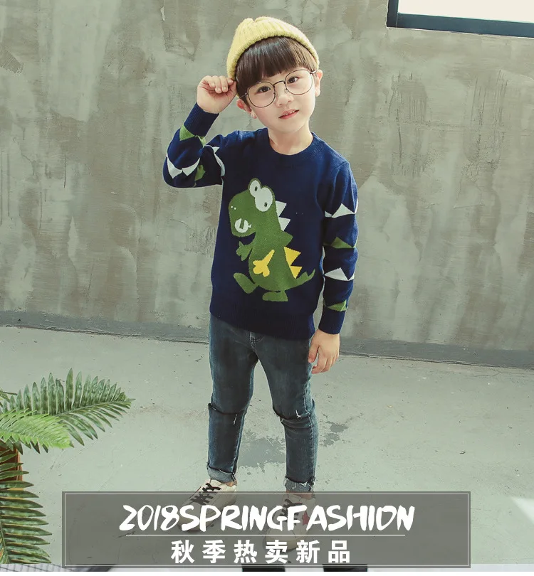 Autumn BOY'S Cartoon Sweater Crew Neck Male Baby Yarn Knit Low Waist Jersey Coat Childrenswear
