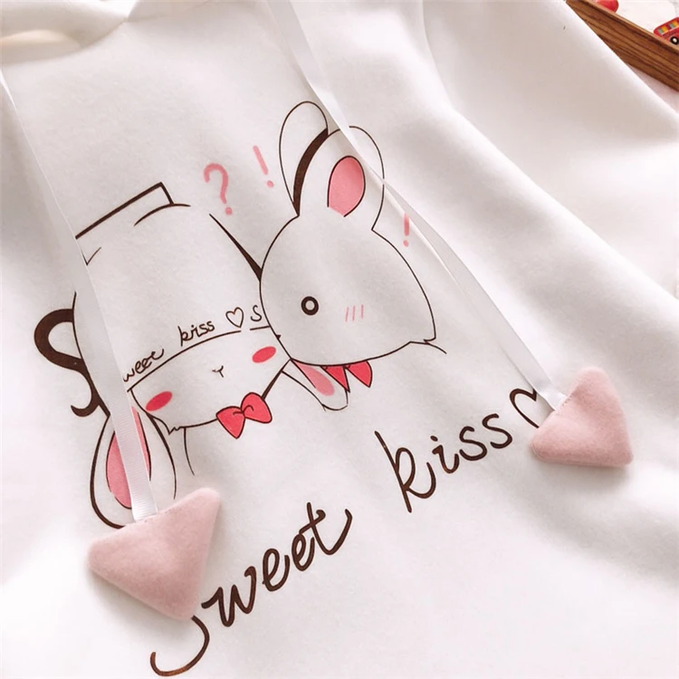 Merry Pretty женские толстовки с капюшоном и мультяшным принтом Wite Ears On Hood Зимний спортивный костюм с капюшоном и длинным рукавом в стиле Харадзюку