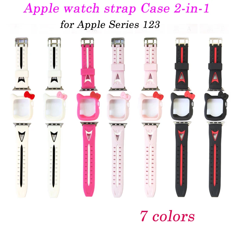 Мягкий силиконовый чехол для часов 2 в 1 Apple Watch band 38 мм 42 Hello kitty защитный ремешок