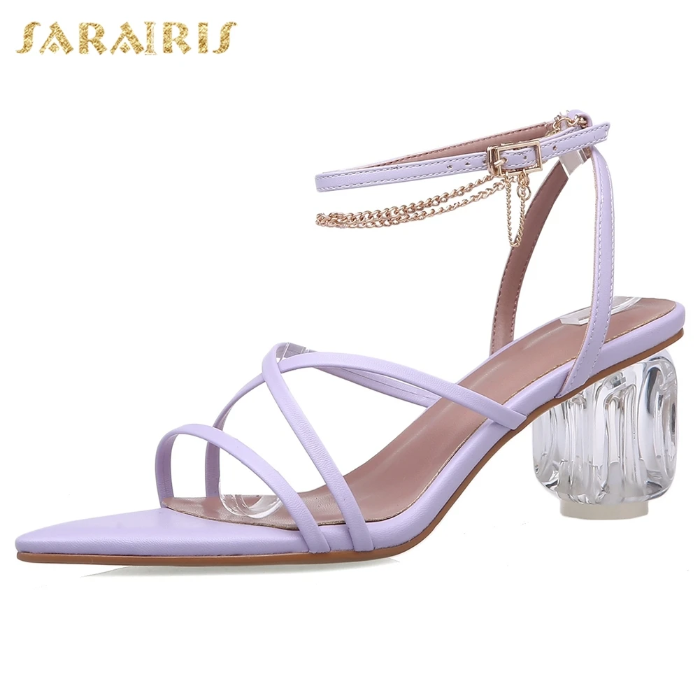 

Sarairis On Sale Pointed Sole Clear Heels ankle-strap Office Ladies Summer women's Shoes Sandals