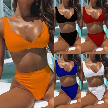 

2020 swimsuit women's bikini special material high waist solid color split