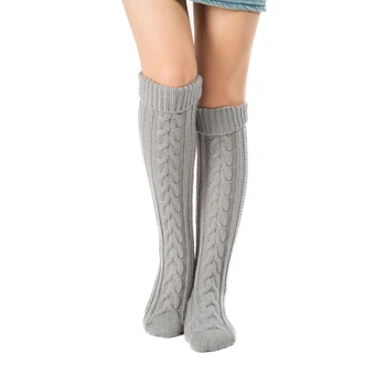 

Fashion Warm Over The Knee Stockings Winter Women's Cable Knit Thigh High Boots Socks On The Knee Diamond Knit Socks For Women