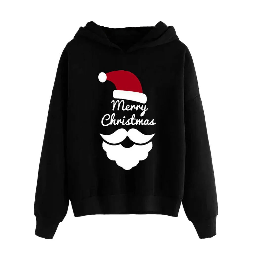 Толстовки, праздничная одежда для женщин, Рождественский принт, длинный рукав, с капюшоном, пуловер, Толстовка для девушек, узор, толстовки, свитер
