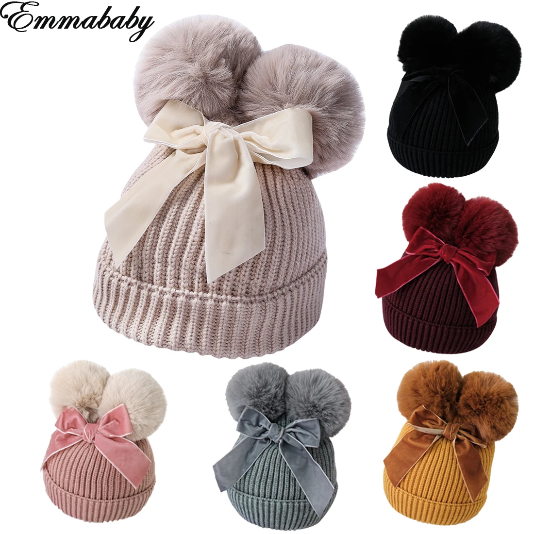 NEW 2020 Ifant Baby Girls Hat Double Pompom Winter Knitted Kids Hat ...