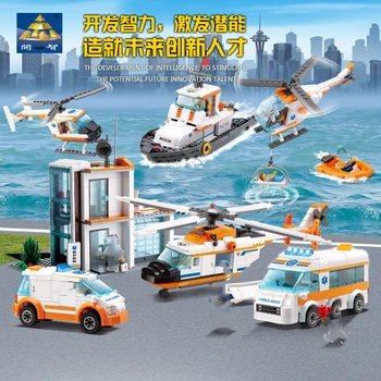 

433PCS City Maritime Search Rescue Team boat helicopter Building Block Toys Assembly Educational Gift for Children