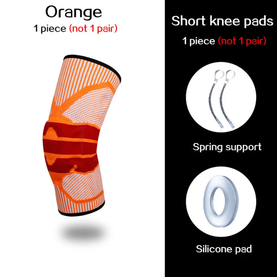 1PCS Short orange Коленной чашечки протектор коленного бандажа силиконовый весна наколенники Баскетбол вязаный Эластичный компрессионный бандаж для поддержки колена Поддержка защитные наколенники - Цвет: 1PCS Short orange