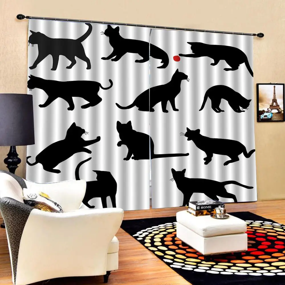 Кот шторы силуэт котята различные Postures играя красный шар животное гостиная