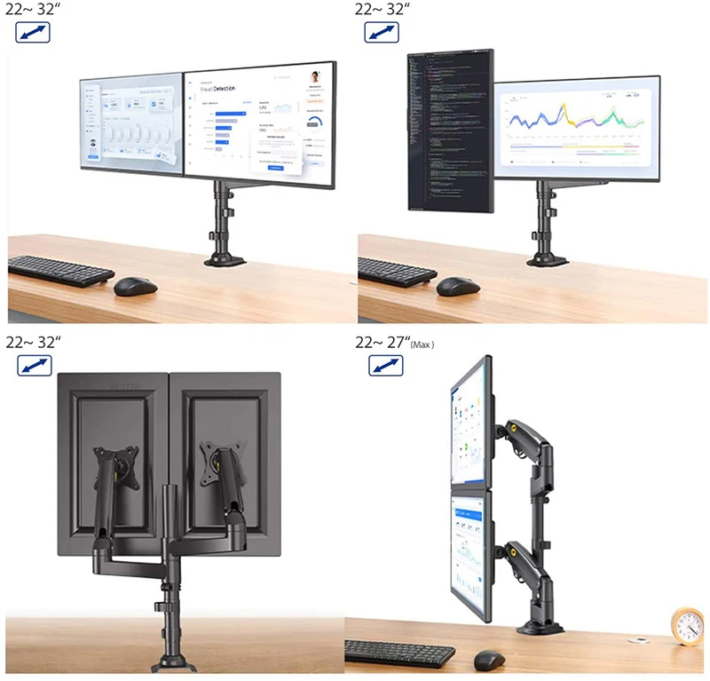 Suporte de Mesa Mola de Gás Montagem de tv Lcd de Movimento Duplo Monitor Braço Completo 2-12kg Ergonomia Braçadeira Suporte nb H180 22 -32 - Image 6