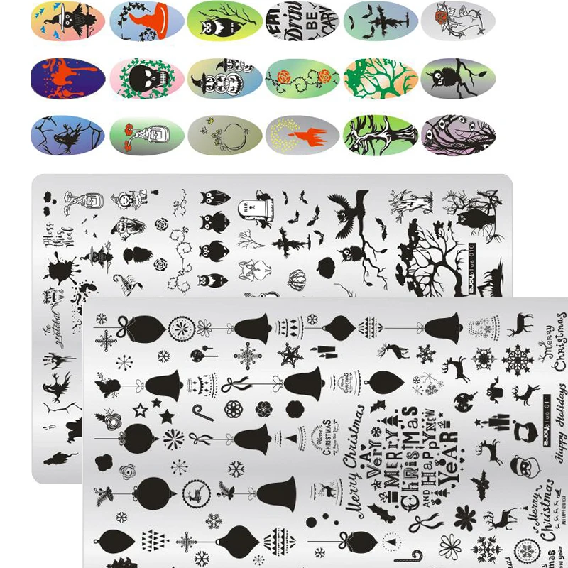 

1pc Nail Stamp Stencil Sticker With Board 14.5x9.5cm Rectangle Stencil Plate Happy Holidays Christmas Halloween Stencil Template