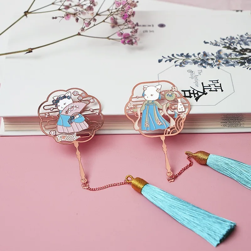 Металлическая Закладка Kawaii Hanfu животные кошка милые закладки для книг Segnalibro