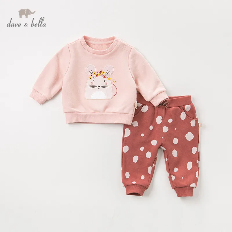 

DBZ11578 dave bella autumn baby girls fashion floral cartoon dots clothing sets kids cute long sleeve sets children 2 pcs suit