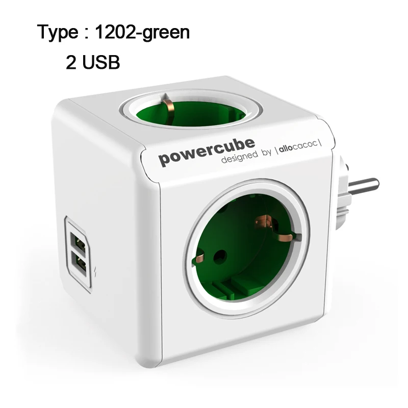 Allocacoc EU вилка power cube электрическая USB розетка EU вилка power Strip Мульти адаптер гнезда расширения адаптер для путешествий умный дом использование - Цвет: 1202-green