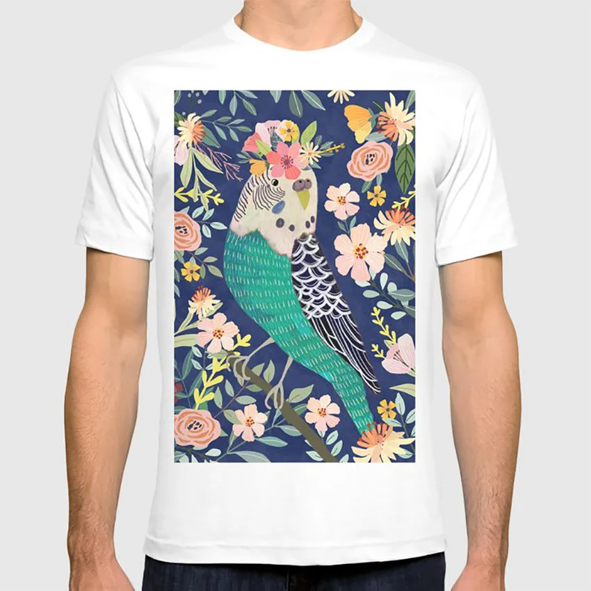 Parakeet с цветочной короной Футболка parakeet parakeets птица птицы природа цветы Цветочная Корона растения животные
