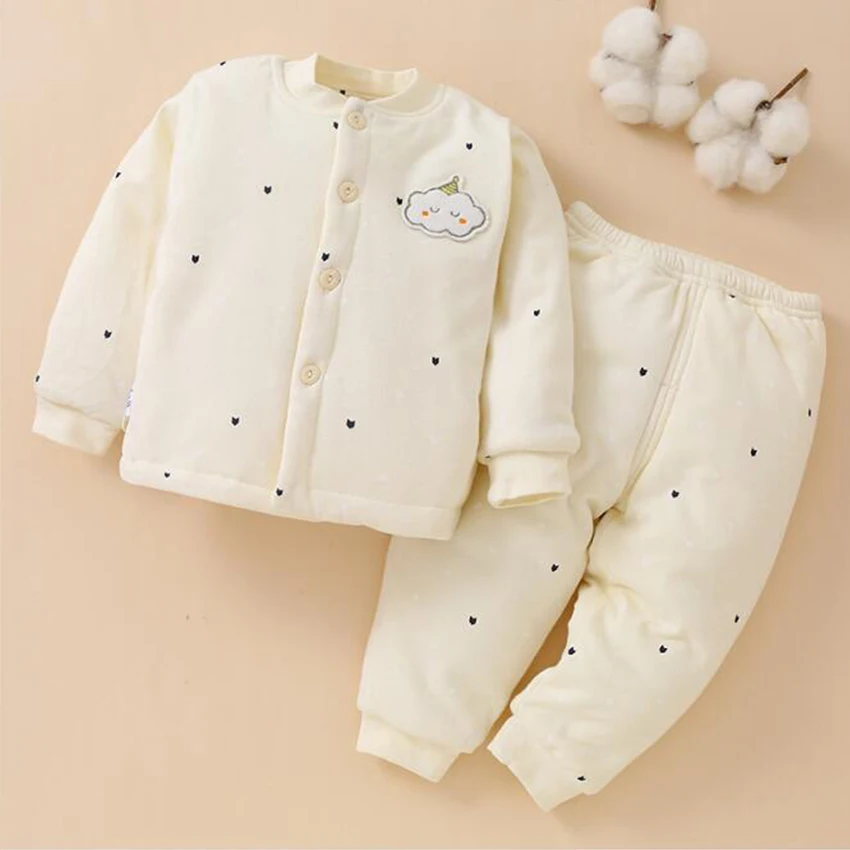 Одежда для малышей; теплый хлопковый костюм; Одежда для мальчиков и девочек; зимняя утепленная удобная дышащая одежда с милым рисунком и круглым воротником - Цвет: Yellow 1 pc