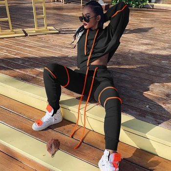 

TWO PIECE SET Striped Women Tracksuit Hoodies Jogger Pants Hipster Sweat Suits Runway Outfits Cute Fluffy 2 Piece Set Loose 2PCS