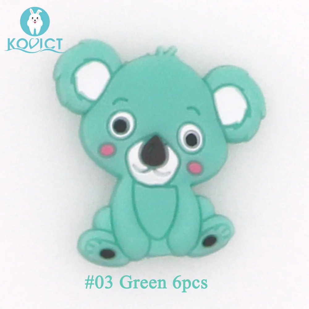 Green 6pcs Kovict 6/10 шт. 28 мм силиконов бусов мини коала бисера Детские силиконовый Прорезыватель для зубов Еда Класс Грызуны DIY ребенка режутся зубы игрушки - Color: Green 6pcs