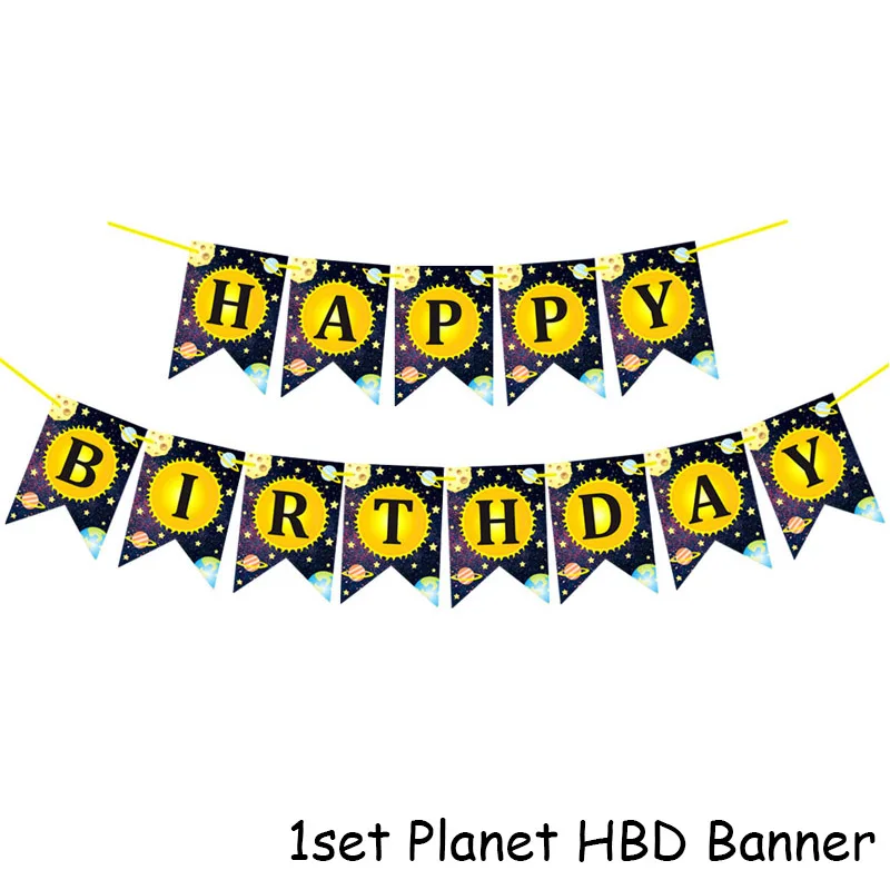 1set HBD Banner Joy-Enlife солнечная система космическая тематическая вечеринка на день рождения Декор бумажная тарелка салфетка для чашек баннер кружится для детей планета тема Вечерние - Цвет: 1set HBD Banner