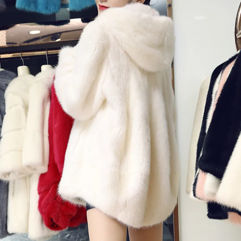 

2018 Brand Real Sheared Fur Coats For Women Faux Fur Jacket Fake Mink Coat Hooded Female Clothes Plus Size XXXL manteau femme