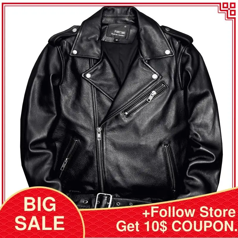 

2020 Black Motorcycle Style Genuine Leather Jacket Men Plus Size 5XL Real Cowhide Autumn Slim Fit Biker's Leather Coat