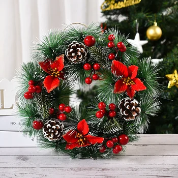 

Christmas Door Wreath Artificial Fir Green Spruce Natural Cones Berries Christmas Display Landscape Layout