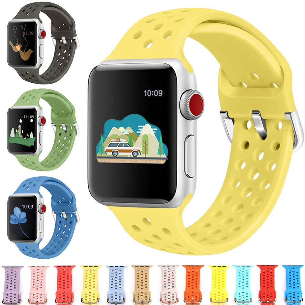 

Soft Silicone Sport Breathable Strap for Apple Watch 4 5 44mm 40mm Compatible Rubber Bands for iWatch Series 5 4 3 2 1 38mm 42mm