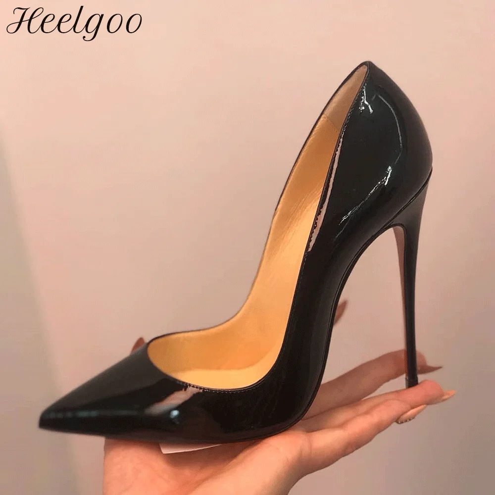 Heels For Women's High Heels 2023 Patent Leather Classic Pumps Sexy 10cm  12cm Pointed Toe Party Elegant Office Shoes Big Size 44