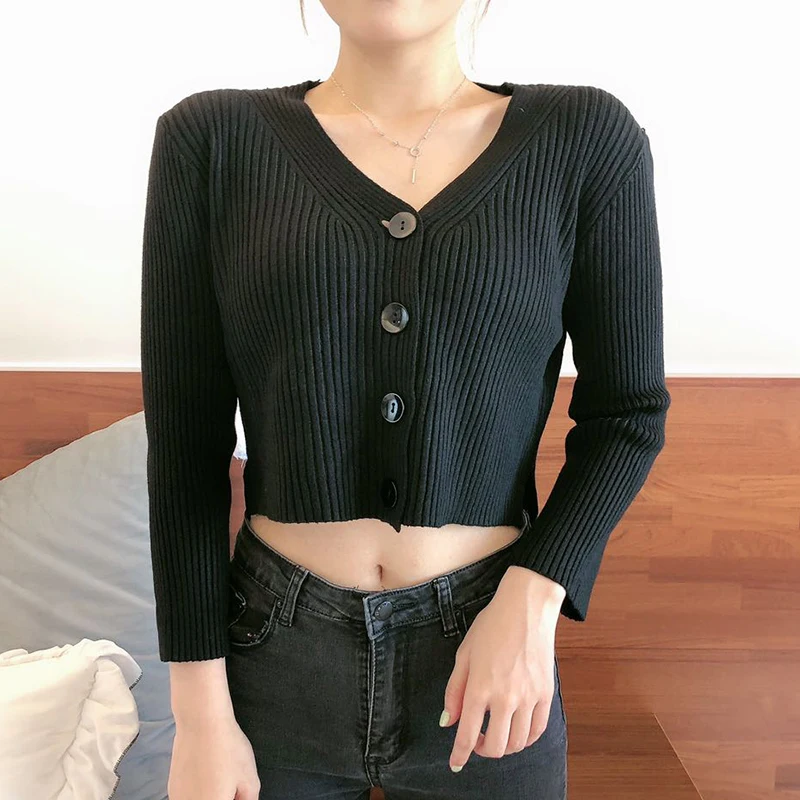 

Spring Newly Patchwork Women 2020 Fashion Slim Ladies Knitted Sweater Long Sleeve Buttons Sweater slim jumper pull femme