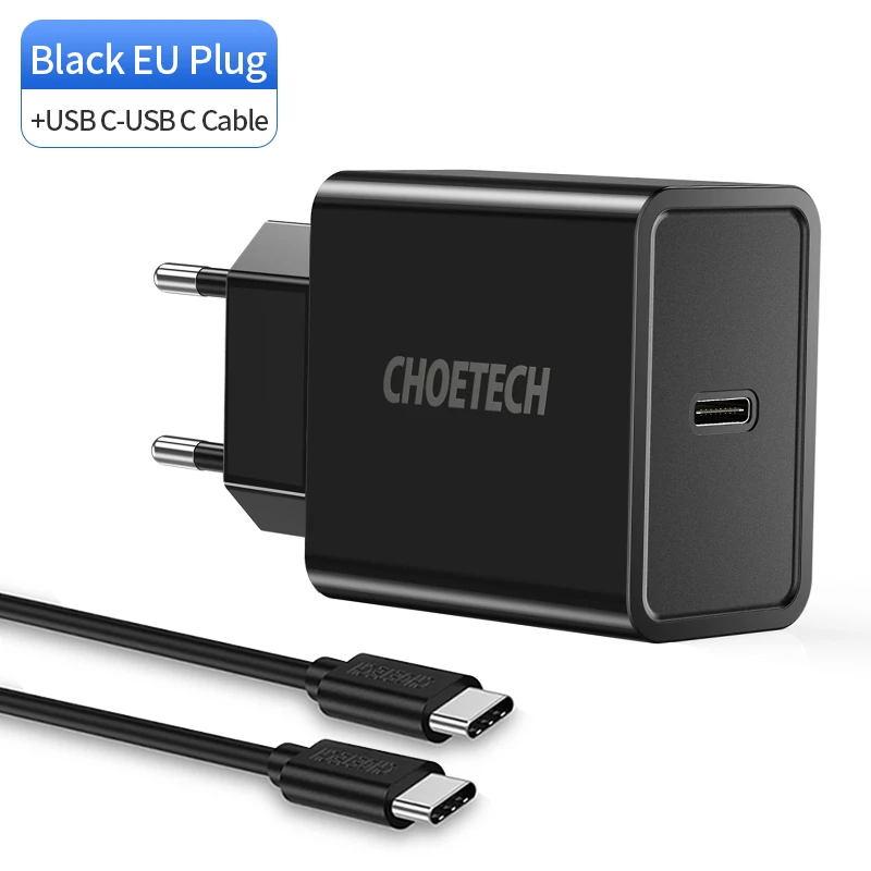 CHOETECH быстрое зарядное устройство usb type-C зарядное устройство PD 18 Вт Зарядное устройство для мобильного телефона для iPhone X XS 11 Pro Max зарядное устройство Xiaomi Phone PD зарядное устройство - Тип штекера: EU PLUG CC Cable